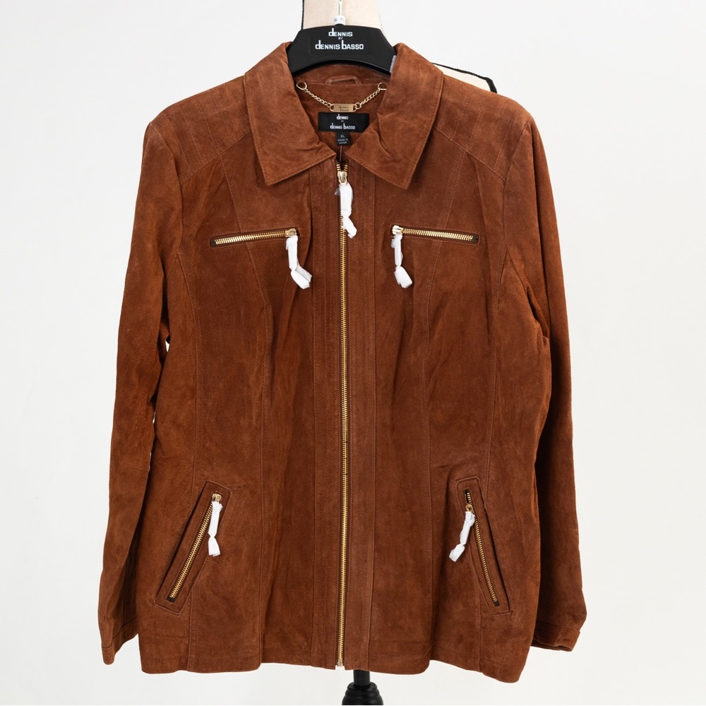 Suede leather jacket cognac acorn brown Dennis Basso XL